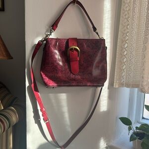 Elegant Burgundy Red Floral Handbag (with shoulder strap)